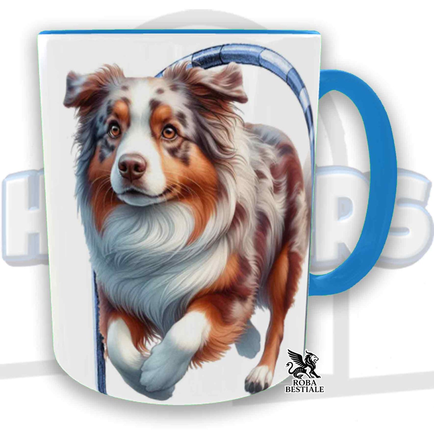 Tazza HOOPERS Player - AUSTRALIAN SHEPHERD Red Merle - In Ceramica, con manico e interno colorato - 330 ml