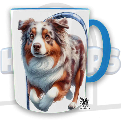 Tazza HOOPERS Player - AUSTRALIAN SHEPHERD Red Merle - In Ceramica, con manico e interno colorato - 330 ml