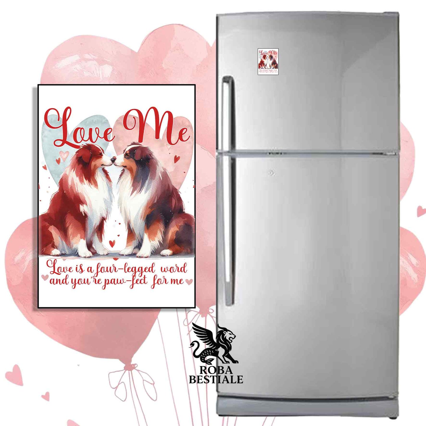 Calamita LOVE ME - AUSTRALIAN SHEPHERD Red Tricolor - in MDF - 7x5 cm