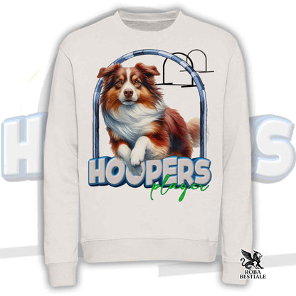 HOOPERS Player Sweatshirt - AUSTRALIAN SHEPHERD Red Tricolor - Crew neck, Unisex - White or Beige - from XS to 3XL