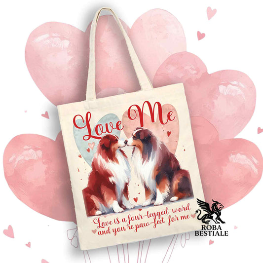 Tote Bag LOVE ME - AUSTRALIAN SHEPHERD Red Tricolor - 100% Cotone - Bianca o Beige