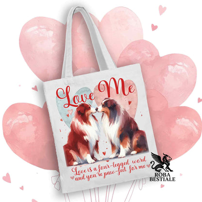 Tote Bag LOVE ME - AUSTRALIAN SHEPHERD Red Tricolor - 100% Cotone - Bianca o Beige