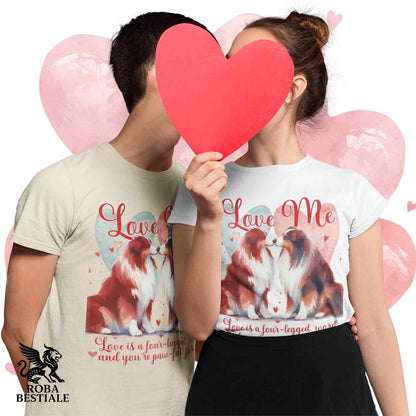 T-shirt LOVE ME - AUSTRALIAN SHEPHERD Red Tricolor - Bianca o Beige, Uomo o Donna - dalla XS alla 5XL