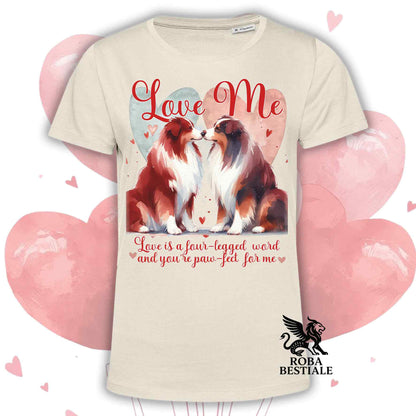 T-shirt LOVE ME - AUSTRALIAN SHEPHERD Red Tricolor - Bianca o Beige, Uomo o Donna - dalla XS alla 5XL