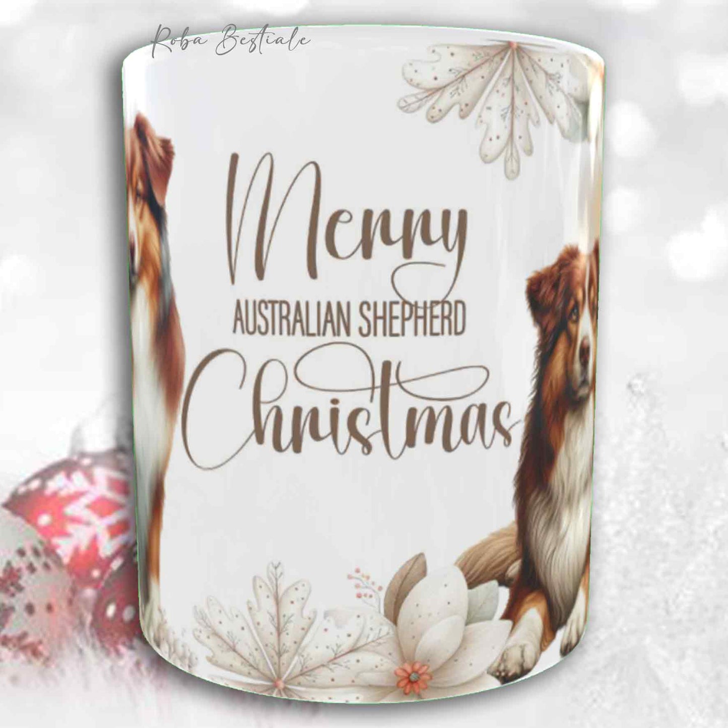 Tazza COZY WINTER - AUSTRALIAN SHEPHERD Red Tricolor - In Ceramica, con manico color Oro - 330 ml