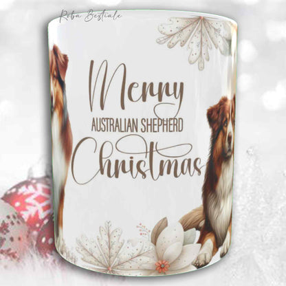 Tazza COZY WINTER - AUSTRALIAN SHEPHERD Red Tricolor - In Ceramica, con manico color Oro - 330 ml