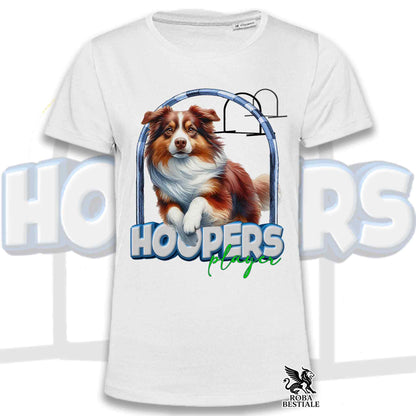 T-Shirt HOOPERS Player - AUSTRALIAN SHEPHERD Red Tricolor - Bianca o Beige, da Uomo o da Donna - dalla XS alla 5XL