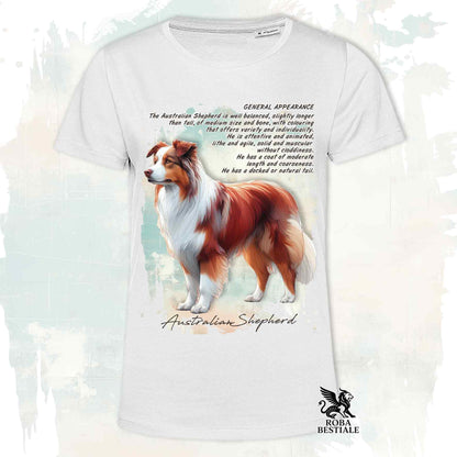 T-Shirt APPEARANCE - AUSTRALIAN SHEPHERD Red Tricolor - Bianca o Beige, da Uomo o da Donna - dalla XS alla 5XL