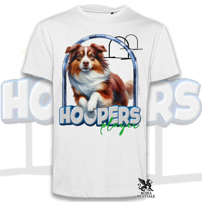 T-Shirt HOOPERS Player - AUSTRALIAN SHEPHERD Red Tricolor - Bianca o Beige, da Uomo o da Donna - dalla XS alla 5XL