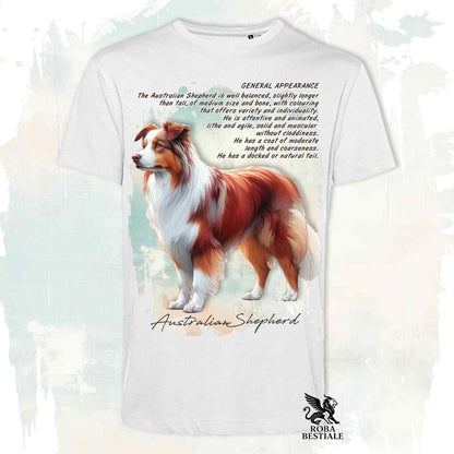 T-Shirt APPEARANCE - AUSTRALIAN SHEPHERD Red Tricolor - Bianca o Beige, da Uomo o da Donna - dalla XS alla 5XL