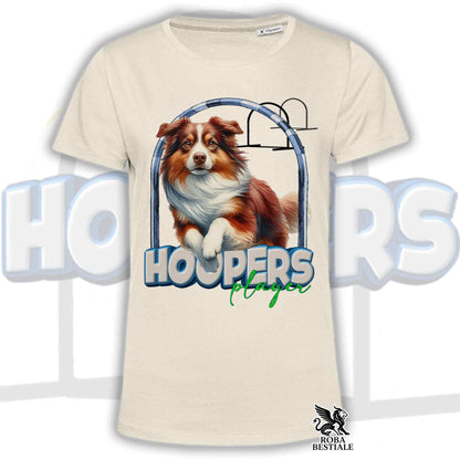 T-Shirt HOOPERS Player - AUSTRALIAN SHEPHERD Red Tricolor - Bianca o Beige, da Uomo o da Donna - dalla XS alla 5XL