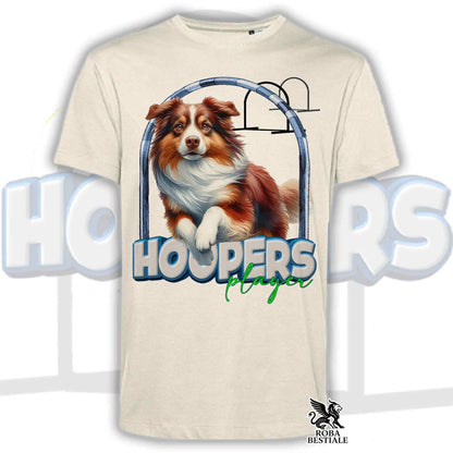 T-Shirt HOOPERS Player - AUSTRALIAN SHEPHERD Red Tricolor - Bianca o Beige, da Uomo o da Donna - dalla XS alla 5XL