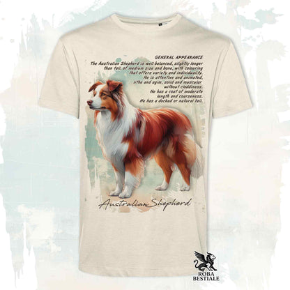 T-Shirt APPEARANCE - AUSTRALIAN SHEPHERD Red Tricolor - Bianca o Beige, da Uomo o da Donna - dalla XS alla 5XL