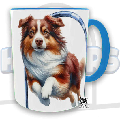 Tazza HOOPERS Player - AUSTRALIAN SHEPHERD Red Tricolor - In Ceramica, con manico e interno colorato - 330 ml