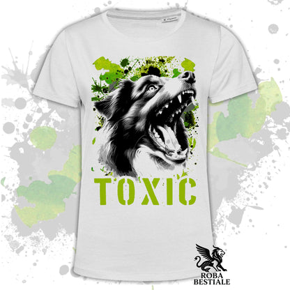 T-Shirt TOXIC - AUSTRALIAN SHEPHERD Tricolor - Bianca, da Uomo o da Donna - dalla XS alla 5XL