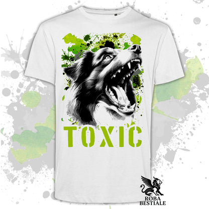 T-Shirt TOXIC - AUSTRALIAN SHEPHERD Tricolor - Bianca, da Uomo o da Donna - dalla XS alla 5XL