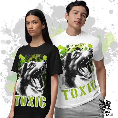 T-Shirt TOXIC - AUSTRALIAN SHEPHERD Tricolor - Bianca, da Uomo o da Donna - dalla XS alla 5XL