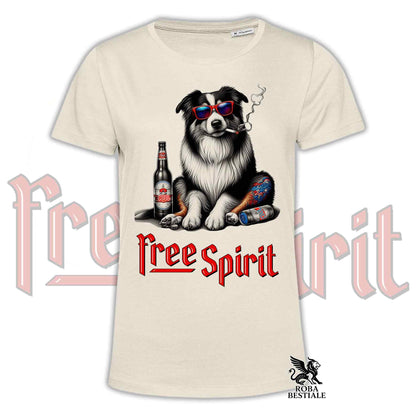 T-Shirt FREE SPIRIT - AUSTRALIAN SHEPHERD Tricolor - Bianca o Beige, da Uomo o da Donna - dalla XS alla 5XL
