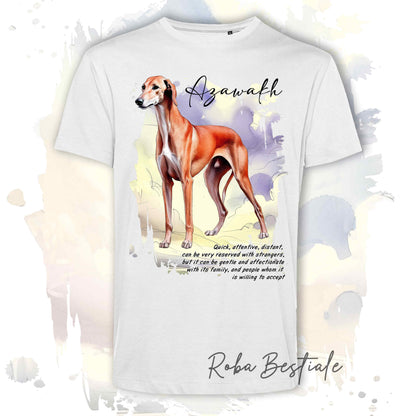 T-Shirt BEHAVIOR - AZAWAKH - Standard FCI - 100% Cotone, Bianca, Uomo o Donna - dalla XS alla 5XL