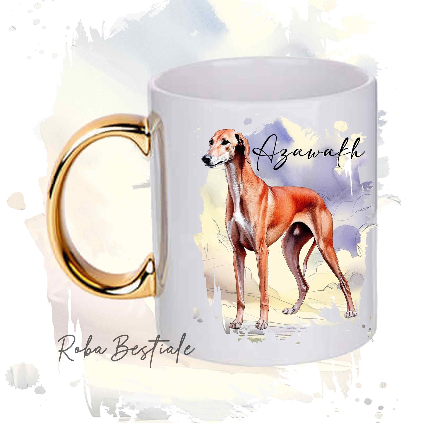 Tazza BEHAVIOR - AZAWAKH - Standard FCI - In Ceramica, con manico dorato - 330 ml
