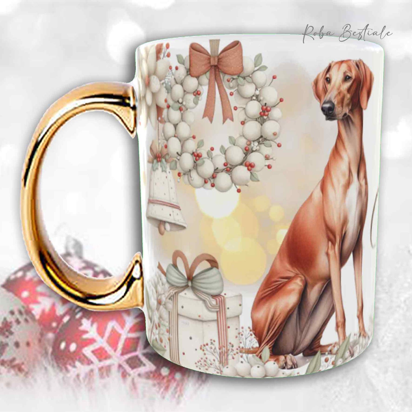 Tazza COZY WINTER - AZAWAKH - In Ceramica, con manico color Oro - 330 ml