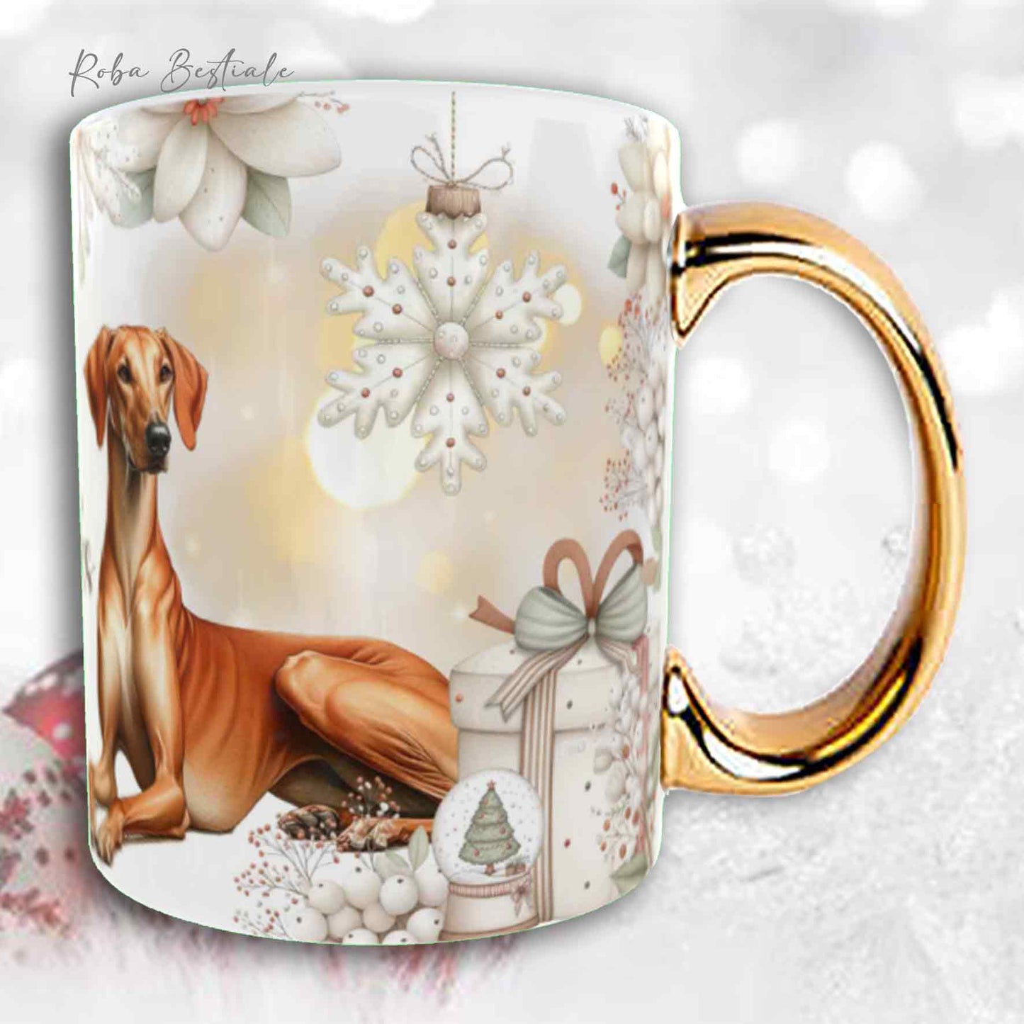 Tazza COZY WINTER - AZAWAKH - In Ceramica, con manico color Oro - 330 ml