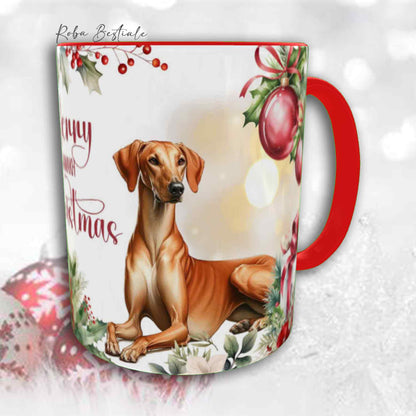 Tazza VINTAGE WINTER - AZAWAKH - In Ceramica, con dettagli Rossi - 330 ml