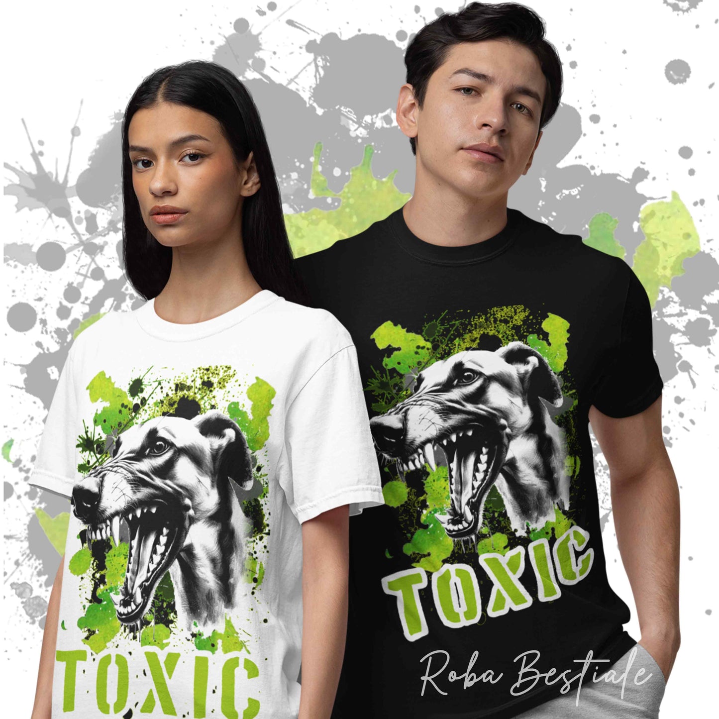 T-shirt TOXIC - AZAWAKH - Bianca o Nera, Uomo o Donna - dalla XS alla 5XL - 100% Cotone