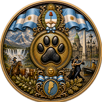 Un badge che identifica l'Argentina come paese d'origine di cani di diverse razze