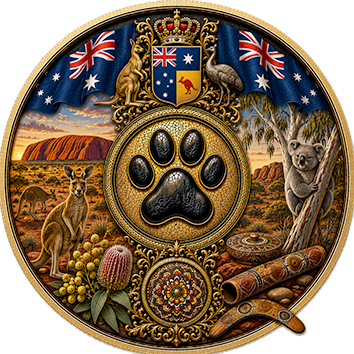 Un badge che identifica l'Australia come paese d'origine di cani di diverse razze