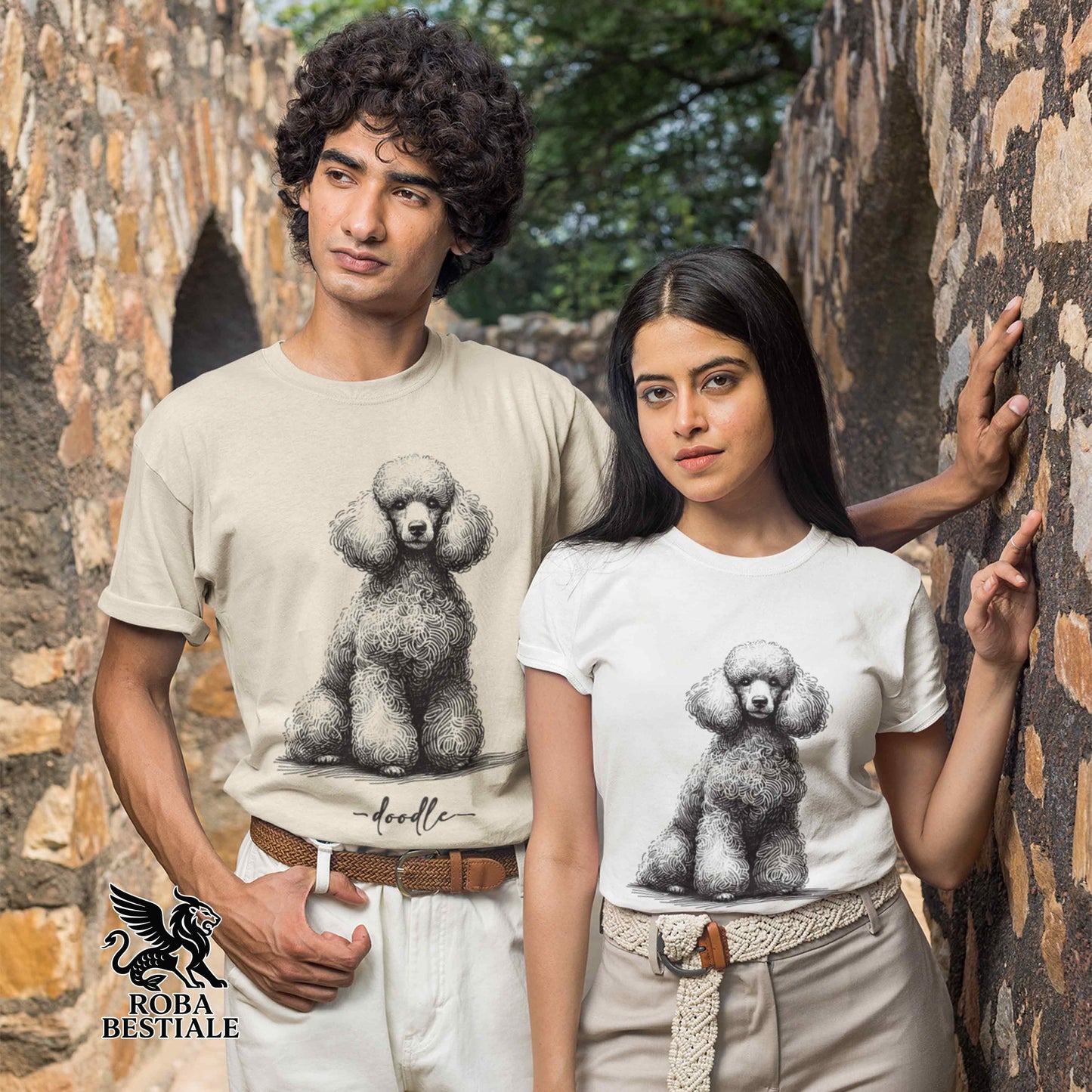 DOODLE T-Shirt - White POODLE - White, for Men or Women - XS to 5XL