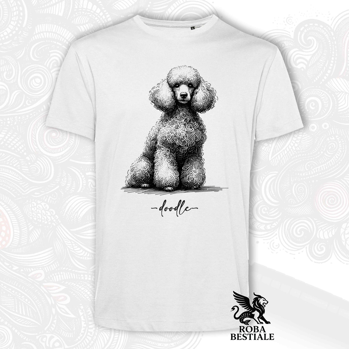 DOODLE T-Shirt - White POODLE - White, for Men or Women - XS to 5XL