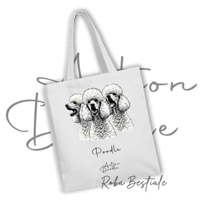 Shopper ACTION DOODLE - BARBONE Grande Mole Bianco 1 - Diversi colori disponibili, 100% Cotone