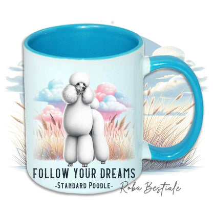 Tasse QUOTES "RÊVE" - BARBET Grand Modèle Blanc - En céramique, avec anse et intérieur de différentes couleurs - 330 ml