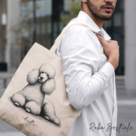 Shopper DOODLE Elegance - BARBONE Grande Mole Bianco - Diversi colori disponibili, 100% Cotone