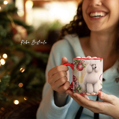 Tazza VINTAGE WINTER - BARBONE Grande Mole Bianco - In Ceramica, con dettagli Rossi - 330 ml