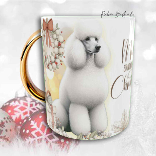Tazza COZY WINTER - BARBONE Grande Mole Bianco - In Ceramica, con manico color Oro - 330 ml