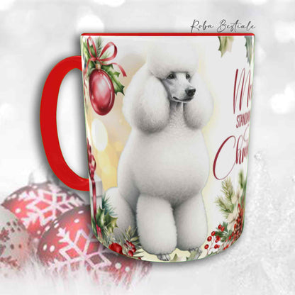 Tazza VINTAGE WINTER - BARBONE Grande Mole Bianco - In Ceramica, con dettagli Rossi - 330 ml