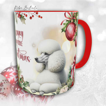 Tazza VINTAGE WINTER - BARBONE Grande Mole Bianco - In Ceramica, con dettagli Rossi - 330 ml