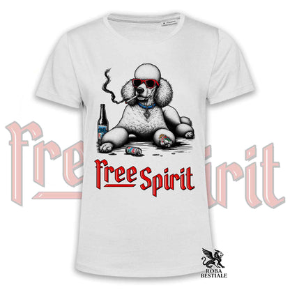 T-Shirt FREE SPIRIT - CANICHE Grande Taille Blanc - Blanche ou Beige, Homme ou Femme - du XS au 5XL