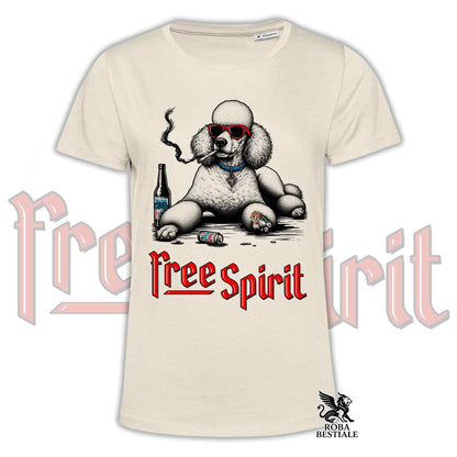 T-Shirt FREE SPIRIT - CANICHE Grande Taille Blanc - Blanche ou Beige, Homme ou Femme - du XS au 5XL