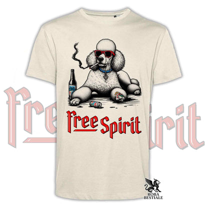 T-Shirt FREE SPIRIT - CANICHE Grande Taille Blanc - Blanche ou Beige, Homme ou Femme - du XS au 5XL