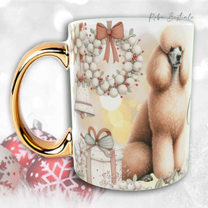 Tazza COZY WINTER - BARBONE Grande Mole Fulvo - In Ceramica, con manico color Oro - 330 ml