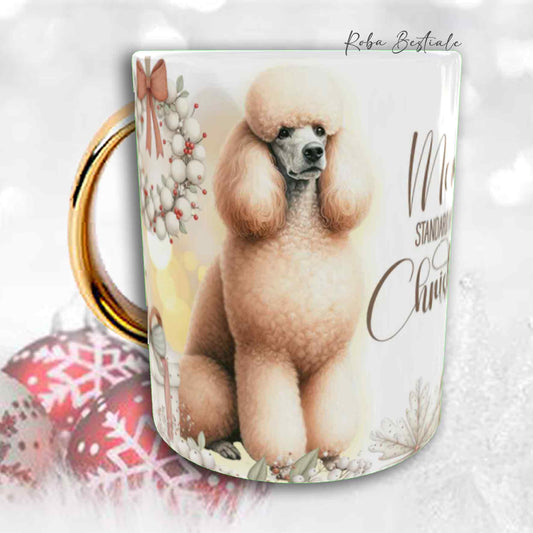 Tazza COZY WINTER - BARBONE Grande Mole Fulvo - In Ceramica, con manico color Oro - 330 ml