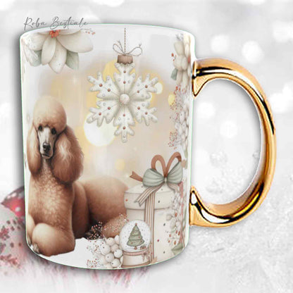 Tazza COZY WINTER - BARBONE Grande Mole Fulvo - In Ceramica, con manico color Oro - 330 ml