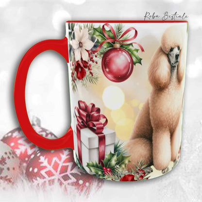 Tazza VINTAGE WINTER - BARBONE Grande Mole Fulvo - In Ceramica, con dettagli Rossi - 330 ml