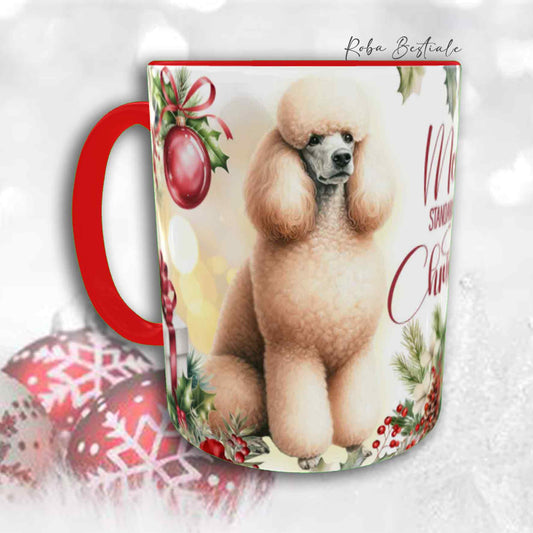 Tazza VINTAGE WINTER - BARBONE Grande Mole Fulvo - In Ceramica, con dettagli Rossi - 330 ml