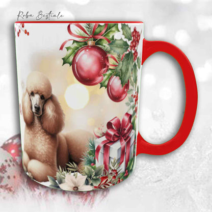 Tazza VINTAGE WINTER - BARBONE Grande Mole Fulvo - In Ceramica, con dettagli Rossi - 330 ml