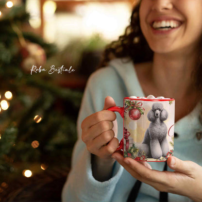 Tazza VINTAGE WINTER - BARBONE Grande Mole Grigio Argento - In Ceramica, con dettagli Rossi - 330 ml