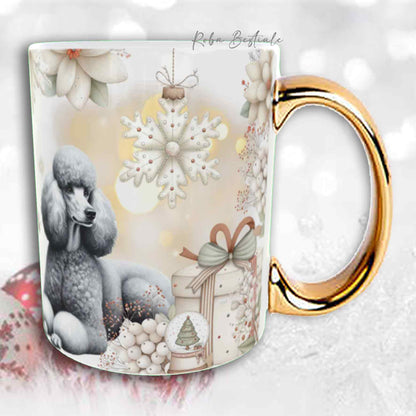 Tazza COZY WINTER - BARBONE Grande Mole Grigio Argento - In Ceramica, con manico color Oro - 330 ml